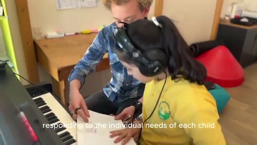A teacher guiding a child during a classroom activity