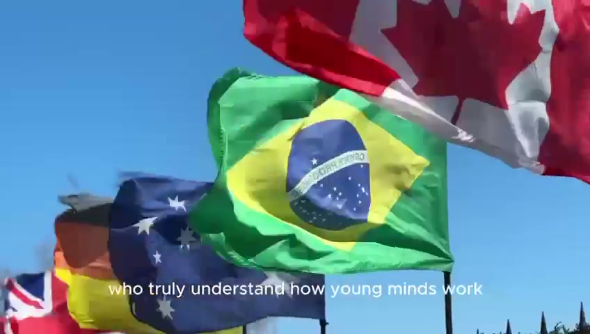 Flags from different countries in the school’s introduction film